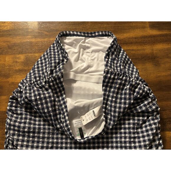 J Crew Women's 16 Swimsuit Dress One Piece Strapless Ruched Bandeau Gingham - Picture 7 of 13